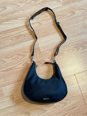 DKNY Black Nylon Crescent Shoulder Bag